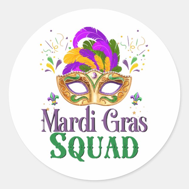 Mardi Gras Squad Classic Round Sticker (Front)