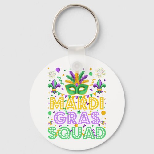 Mardi Gras Squad Matching Button Keychain