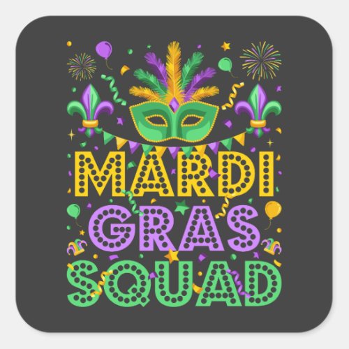 Mardi Gras Squad Matching Square Sticker