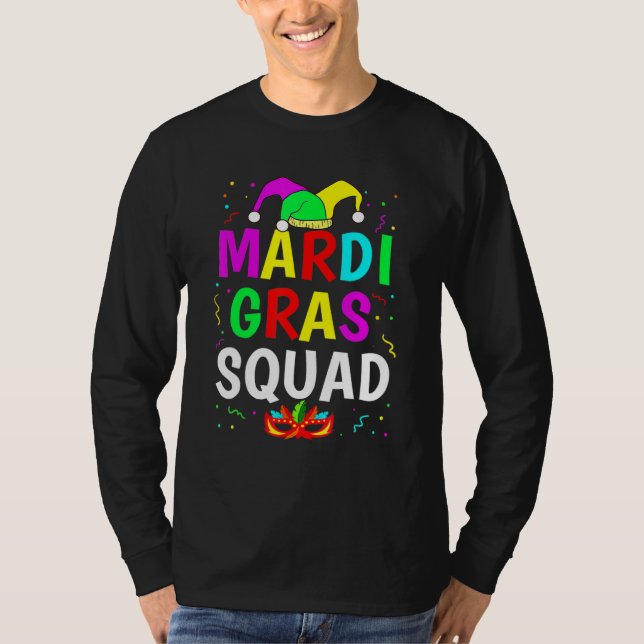 Mardi Gras Squad Men Women Funny Mask Festival Par T-Shirt (Front)
