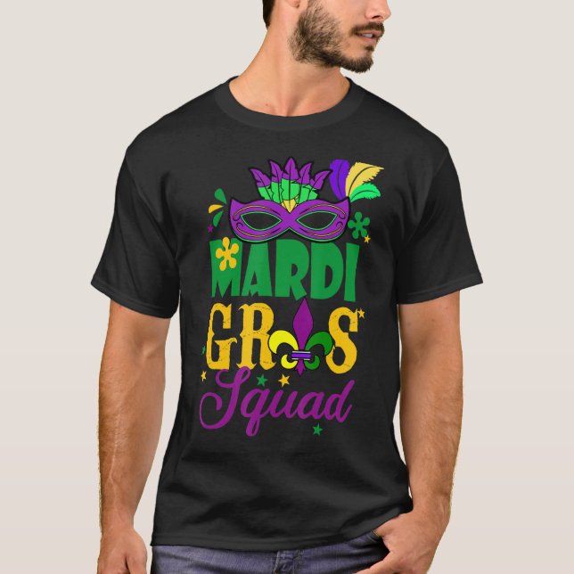 Mardi Gras Squad New Orleans Carnival Fleur De Lis T-Shirt (Front)
