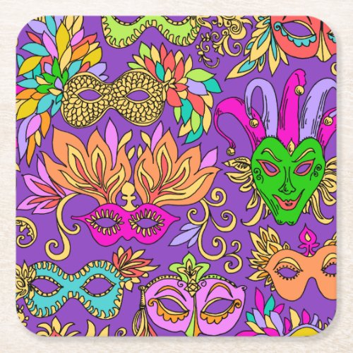 Mardi Gras Square Paper Coaster