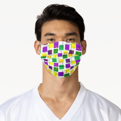 Mardi Gras Squares and Outlines  Adult Cloth Face Mask