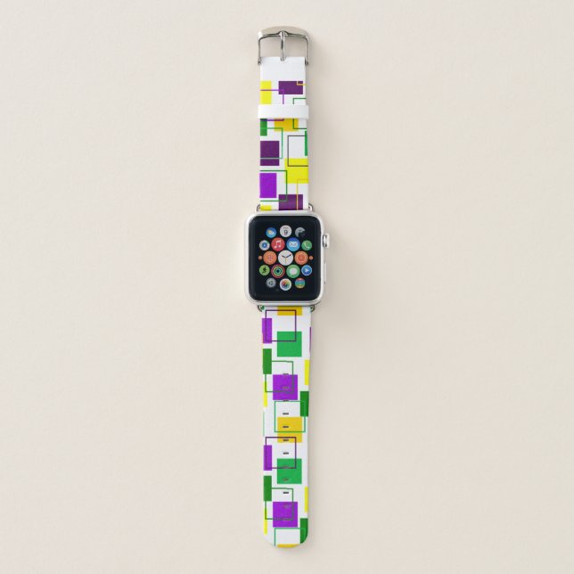 Mardi Gras Squares and Outlines  Apple Watch Band (Front)
