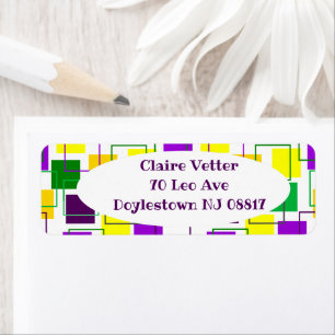 Mardi Gras Squares and Outlines  Label
