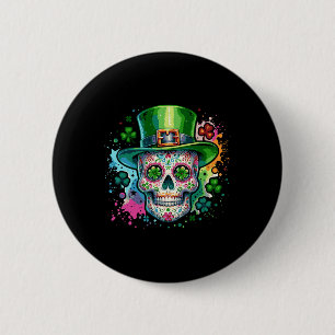 Mardi Gras St Patricks Day Shamrock Sugar Skull Ca Button