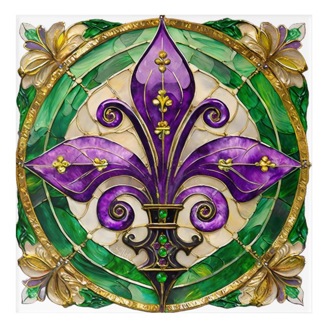 Mardi Gras Stained Glass Fleur de lis  Acrylic Print (Front)
