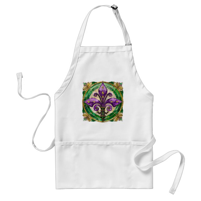 Mardi Gras Stained Glass Fleur de lis  Adult Apron (Front)