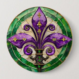 Mardi Gras Stained Glass Fleur de lis  Button