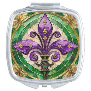 Mardi Gras Stained Glass Fleur de lis  Compact Mirror