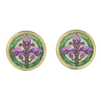 Mardi Gras Stained Glass Fleur de lis  Cufflinks