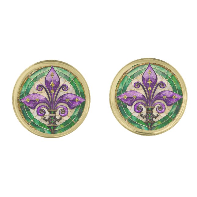 Mardi Gras Stained Glass Fleur de lis  Cufflinks (Front)