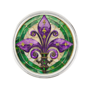 Mardi Gras Stained Glass Fleur de lis  Lapel Pin