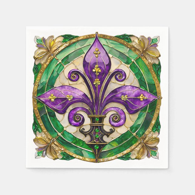 Mardi Gras Stained Glass Fleur de lis  Napkins (Front)