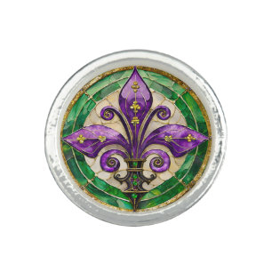 Mardi Gras Stained Glass Fleur de lis  Ring