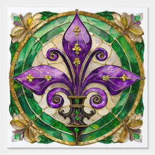 Mardi Gras Stained Glass Fleur de lis Sign