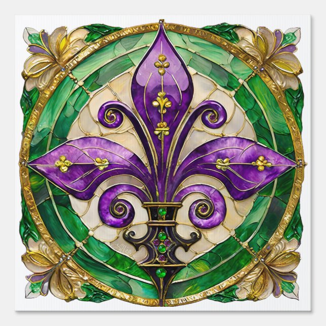 Mardi Gras Stained Glass Fleur de lis  Sign (Front)