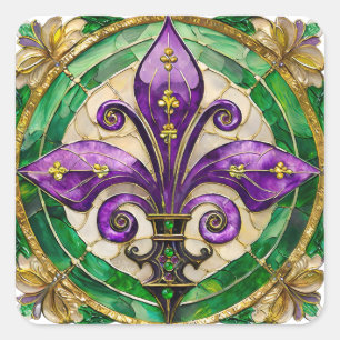 Mardi Gras Stained Glass Fleur de lis  Square Sticker
