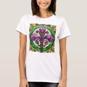 Mardi Gras Stained Glass Fleur de lis T-Shirt