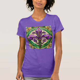 Mardi Gras Stained Glass Fleur de lis  T-Shirt