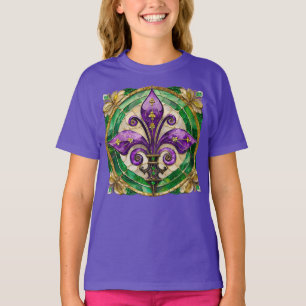 Mardi Gras Stained Glass Fleur de lis T-Shirt