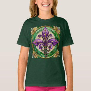 Mardi Gras Stained Glass Fleur de lis T-Shirt