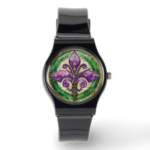 Mardi Gras Stained Glass Fleur de lis  Watch