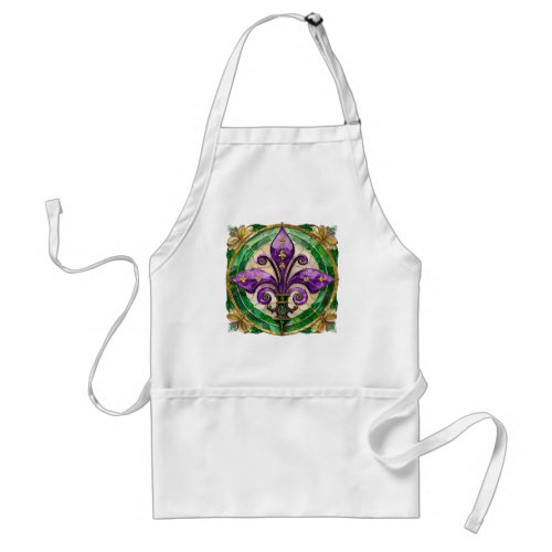 Mardi Gras Stained Glass Fleur di lis Adult Apron