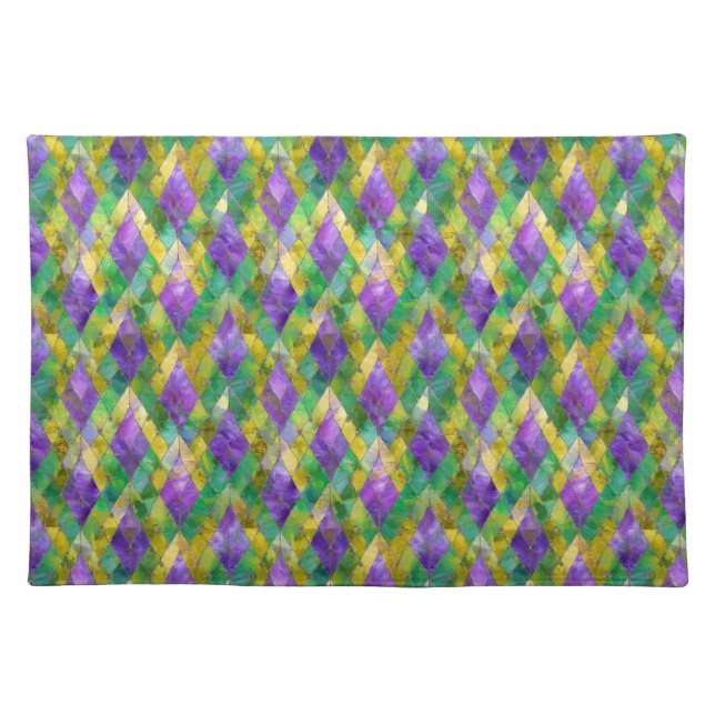 Mardi Gras Stained Glass Harlequin Print Cloth Placemat (Front)