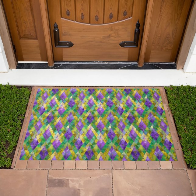 Mardi Gras Stained Glass Harlequin Print Doormat (Outdoor)
