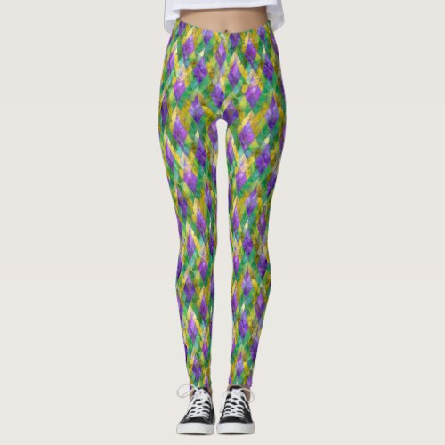 Mardi Gras Stained Glass Harlequin Print Leggings