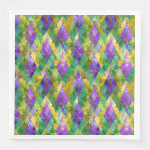 Mardi Gras Stained Glass Harlequin Print Paper Dinner Napkins