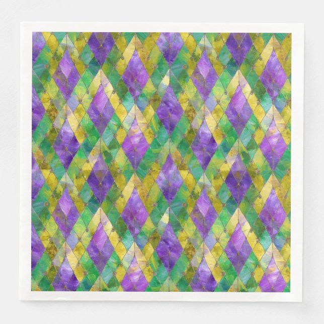 Mardi Gras Stained Glass Harlequin Print Paper Dinner Napkins (Front)