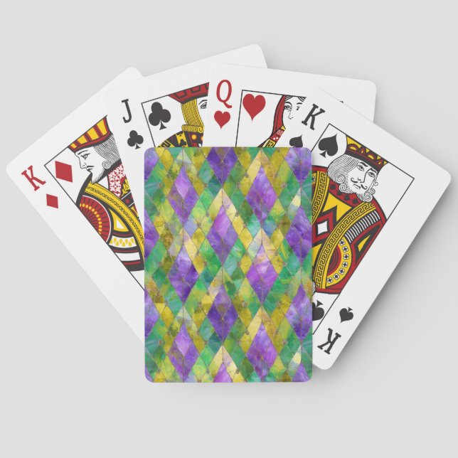 Mardi Gras Stained Glass Harlequin Print Poker Cards (Back)