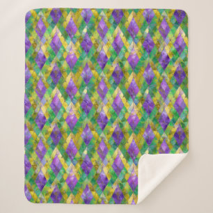 Mardi Gras Stained Glass Harlequin Print Sherpa Blanket