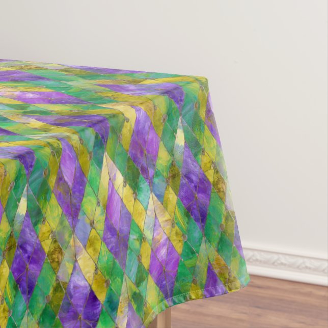 Mardi Gras Stained Glass Harlequin Print Tablecloth (In Situ)