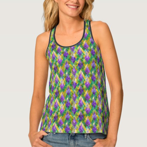 Mardi Gras Stained Glass Harlequin Print Tank Top