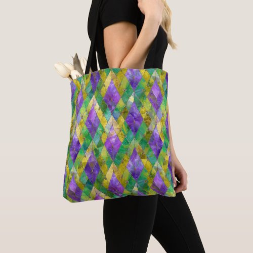 Mardi Gras Stained Glass Harlequin Print Tote Bag