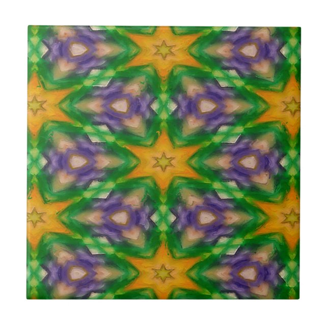 Mardi Gras Stars Ceramic Tile (Front)