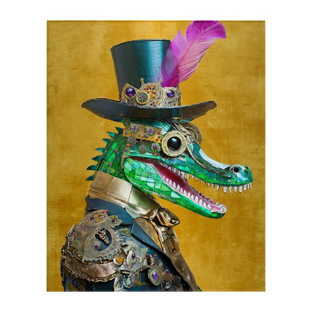 Mardi Gras Steampunk Party Animal Alligator Acrylic Print (Front)