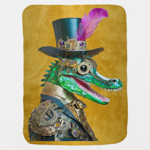 Mardi Gras Steampunk Party Animal Alligator Baby Blanket
