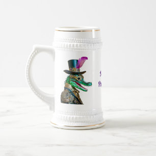 Mardi Gras Steampunk Party Animal Alligator Beer Stein