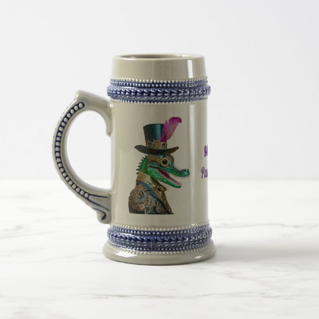 Mardi Gras Steampunk Party Animal Alligator Beer Stein (Left)