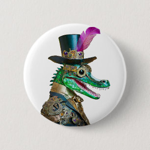 Mardi Gras Steampunk Party Animal Alligator Button