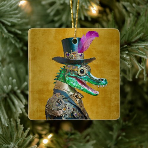 Mardi Gras Steampunk Party Animal Alligator Ceramic Ornament