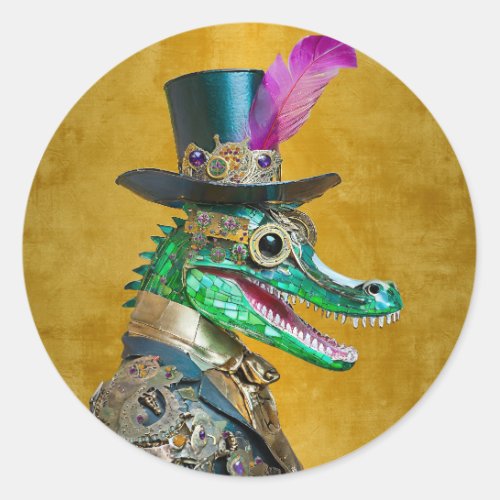 Mardi Gras Steampunk Party Animal Alligator Classic Round Sticker