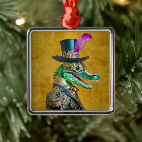 Mardi Gras Steampunk Party Animal Alligator Metal Ornament