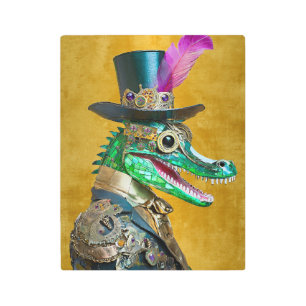 Mardi Gras Steampunk Party Animal Alligator Metal Print