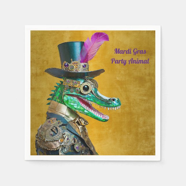 Mardi Gras Steampunk Party Animal Alligator Napkins (Front)