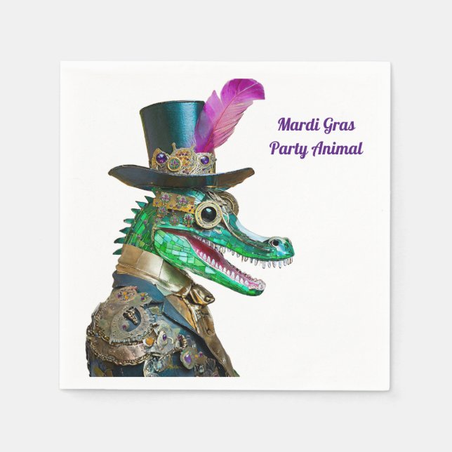 Mardi Gras Steampunk Party Animal Alligator Napkins (Front)